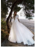 Beaded White Eyelash Lace Polka Dot Tulle Romantic Wedding Dress